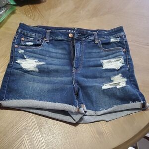 Aerie Women's Distressed Denim Shorts - Blue